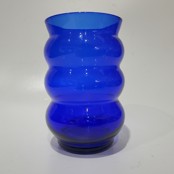 1930s "Harpo Cobalt" Ripple Beehive 6oz Tumbler / 3 3/4" Vase by Louie - Picture 7 of 10